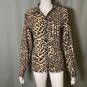 Leopard Cheetuh Animal Print Button Up Long Sleeve Blouse y2k